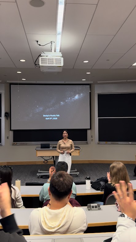 A classroom talk titled Becky's Melody Talk with an audience listening.